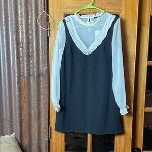 Forever 21 Black Dress with Lovely Sheer White Sleeves and V-neck Front. Size S